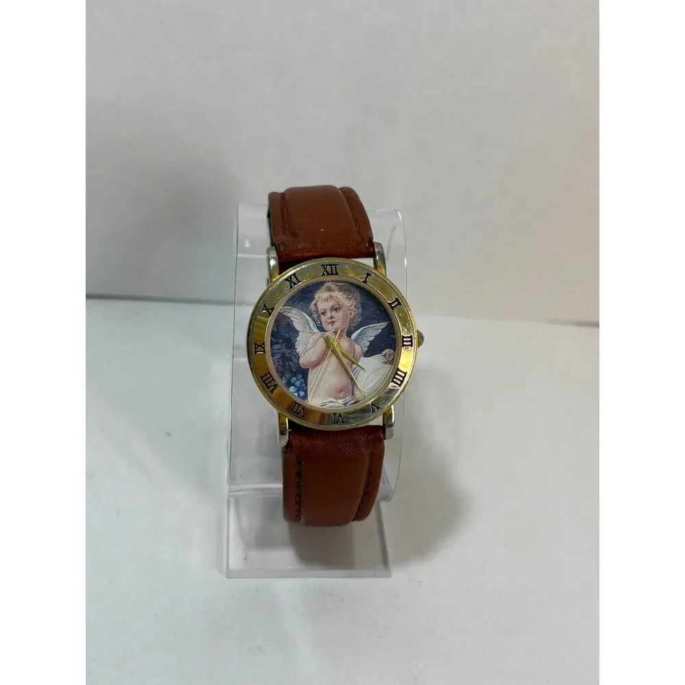 VTG Circa Angels Roman Numeral bezel gold-tone women's watch, working